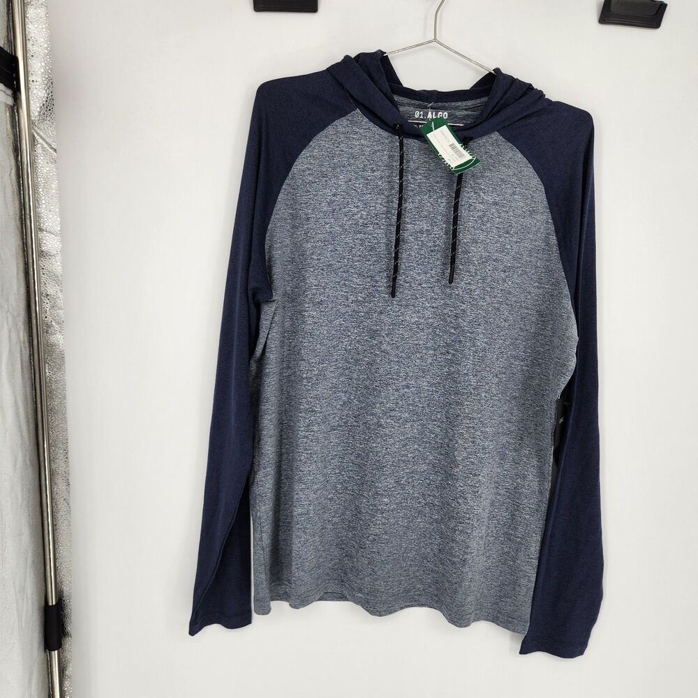 01.Algo Men's Medium Indigo AlgoFlex Willis Colorblock Performance Hoodie NWT